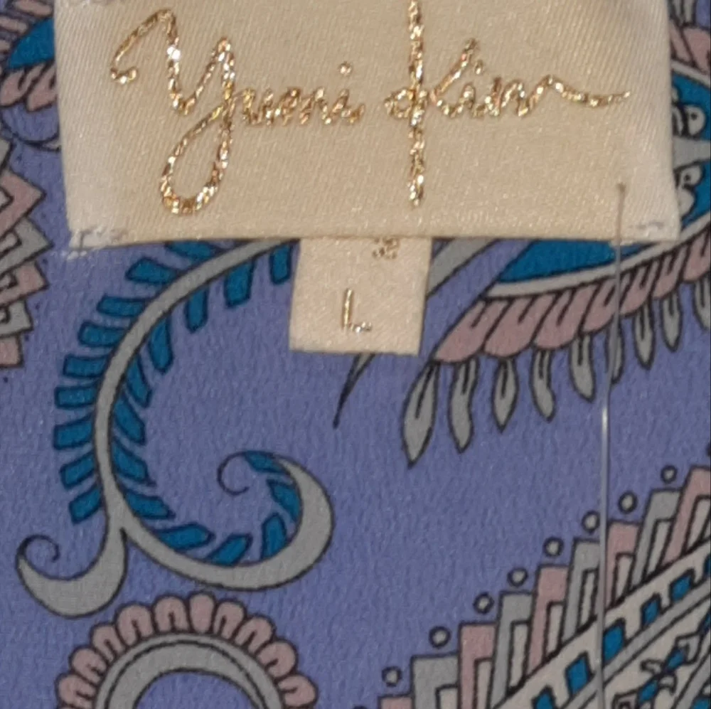 YUMI KIM Paisley Wrap Dress Silk Lavender Purple Pink Black Gold L 8 10 - Picture 4 of 11